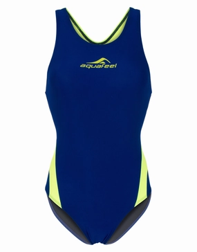 Sporty Racerback Swimsuit - Navy/Neon Green aquafeel swimming gear, aquafeel performance swimwear