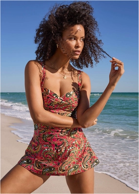 St Tropez Slimming Swim  - Splendid Paisley classic one piece swimwear, stylish single piece swimsuits