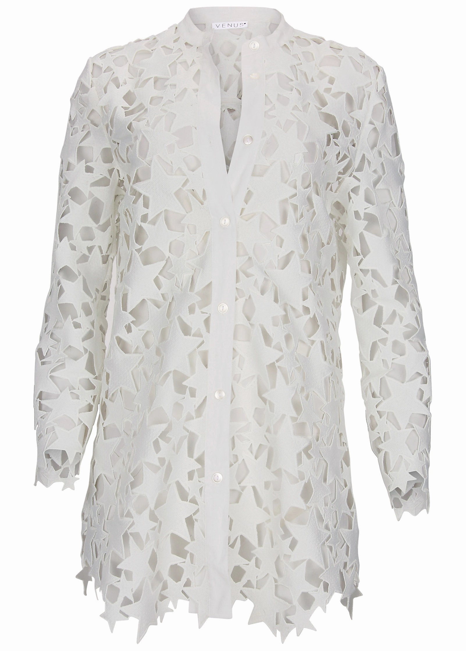 Star Lace Button Down - White