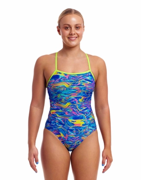Stir Crazy Single Strap Swimsuit - Blue/Multi funkita womens swimsuits, funkita colorful swimwear