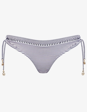 Strawberry Kiss Tie Side Bikini Pant -  White Night Blue swim shorts for women, stretch fit swim bottoms