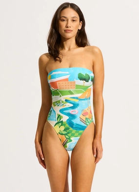 Sunset DD Bandeau One Piece Swimsuit - Turquoise slimming one piece swimsuits, fashionable one piece suits