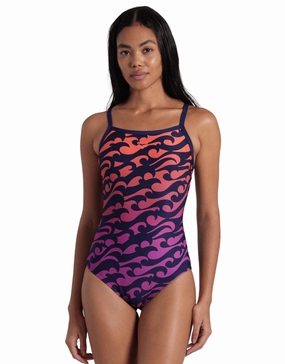 Surfs Up Lightdrop Back Swimsuit - Navy/Red minimalistic swimsuits women, sleek swimwear styles