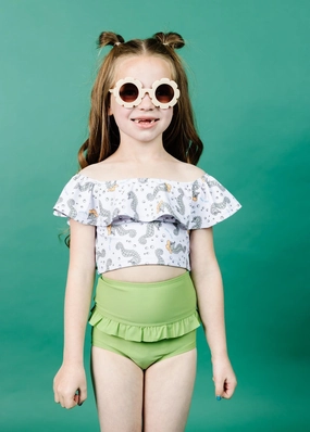 Sweet Pea Green | Mini Mid-Ruffle Bottoms toddler girl swimwear, summer swimwear for girls