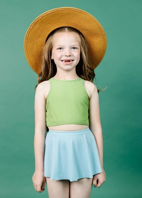 Sweet Pea Green | Mini Racer Back Top toddler girl swimwear, summer swimwear for girls