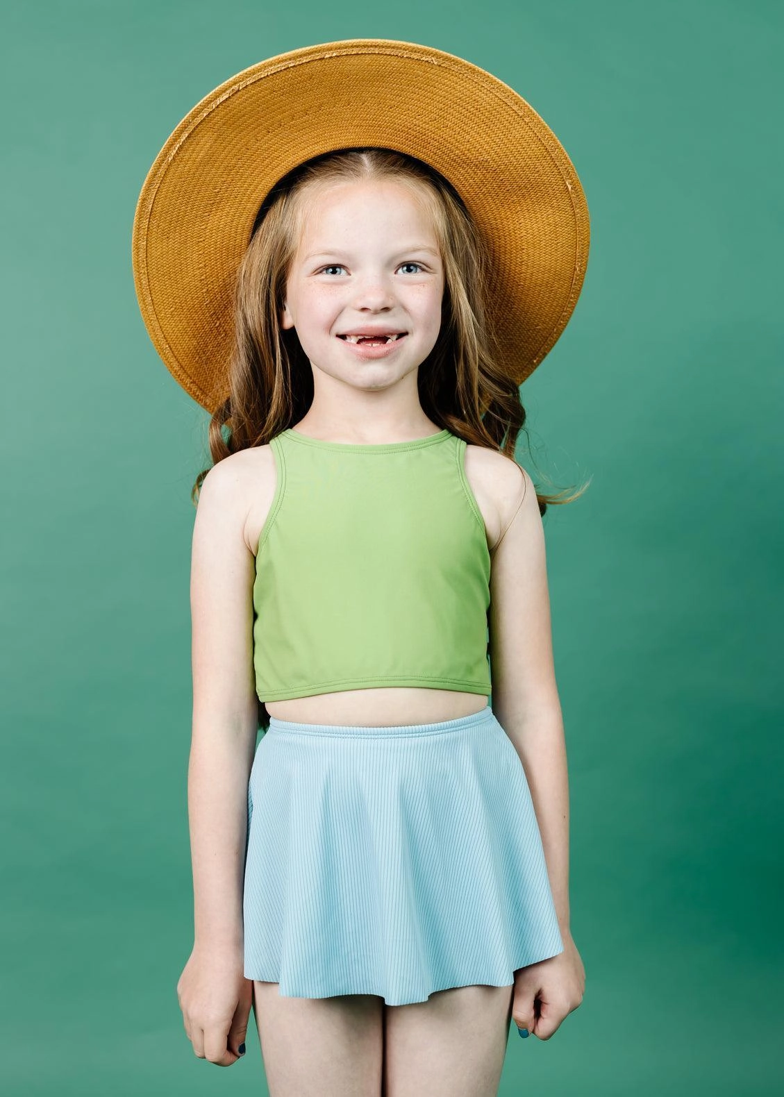 Sweet Pea Green | Mini Racer Back Top toddler girl swimwear, summer swimwear for girls