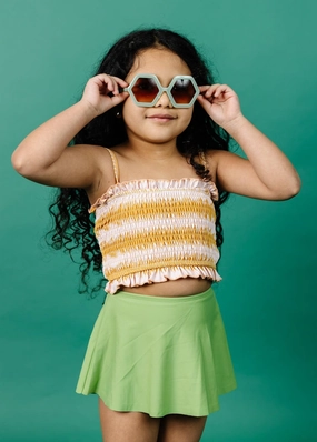 Sweet Pea Green | Mini Who Wears Short Skirts toddler girl swimwear, summer swimwear for girls