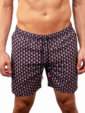 Swim Lion Geo Red mens beach swimwear, quick dry mens swimsuits