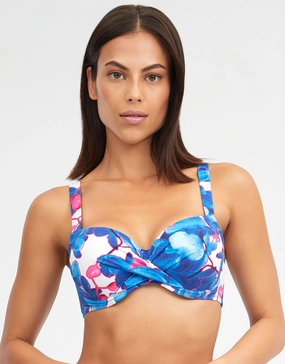 Tahiti Moulded Underwired Bikini Top - Blue Floral full coverage swim tops, cute bikini tops