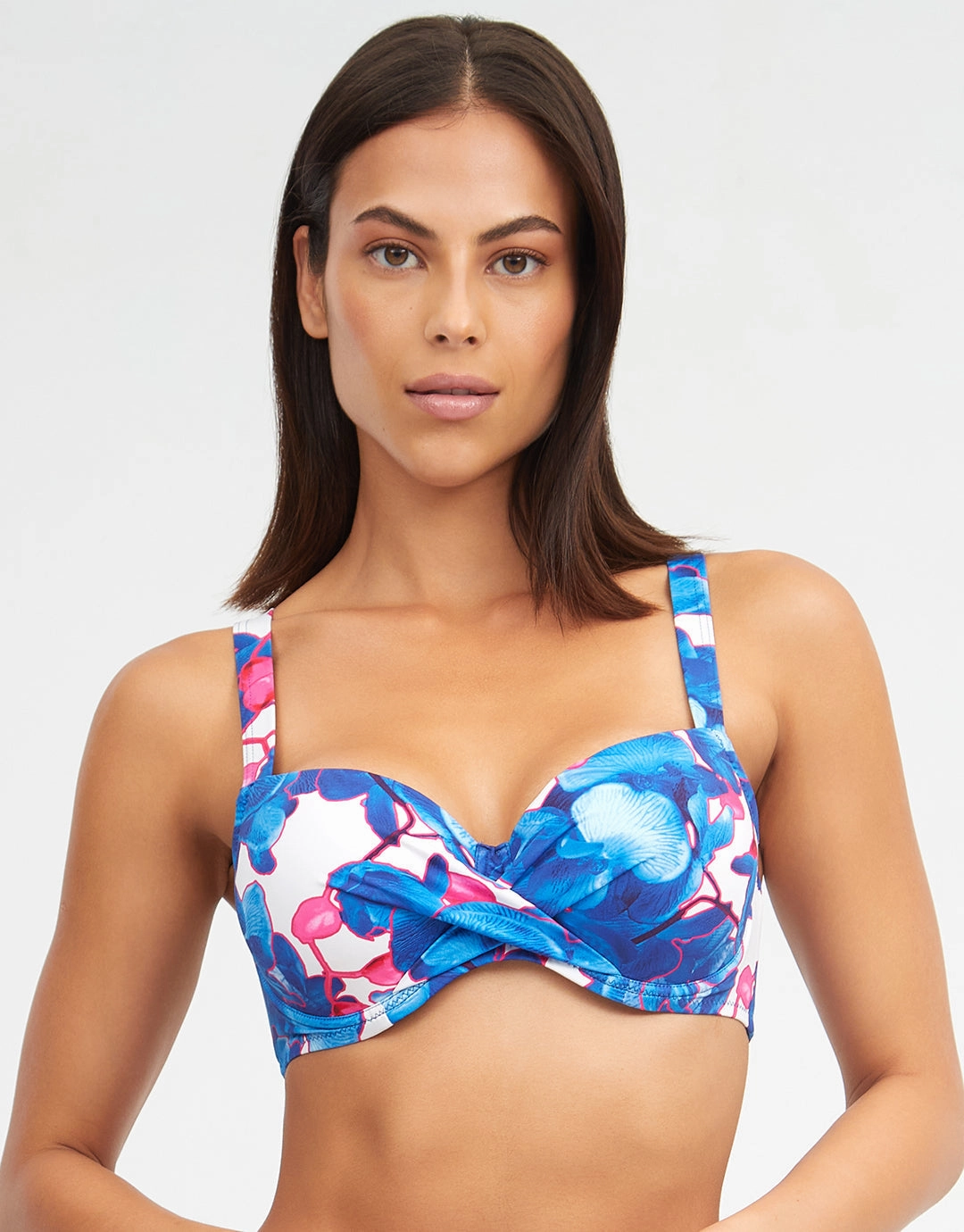 Tahiti Moulded Underwired Bikini Top - Blue Floral full coverage swim tops, cute bikini tops