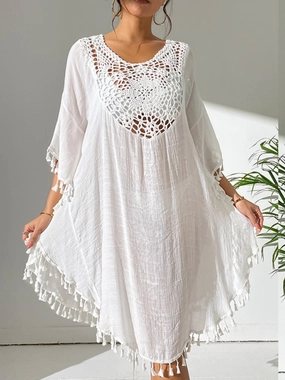 Tassel Cutout Scoop Neck Cover-Up Dress durable swimwear women, travel-ready swimsuits for women