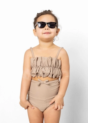 Taupe | Mini Bow Bottoms toddler girl swimwear, summer swimwear for girls