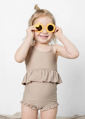 Taupe | Mini Peplum Top toddler girl swimwear, summer swimwear for girls