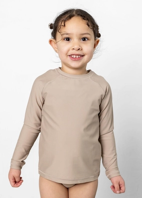 Taupe | Mini Rashguard Top (Unisex) boys summer swimwear, boys rash guard swim sets