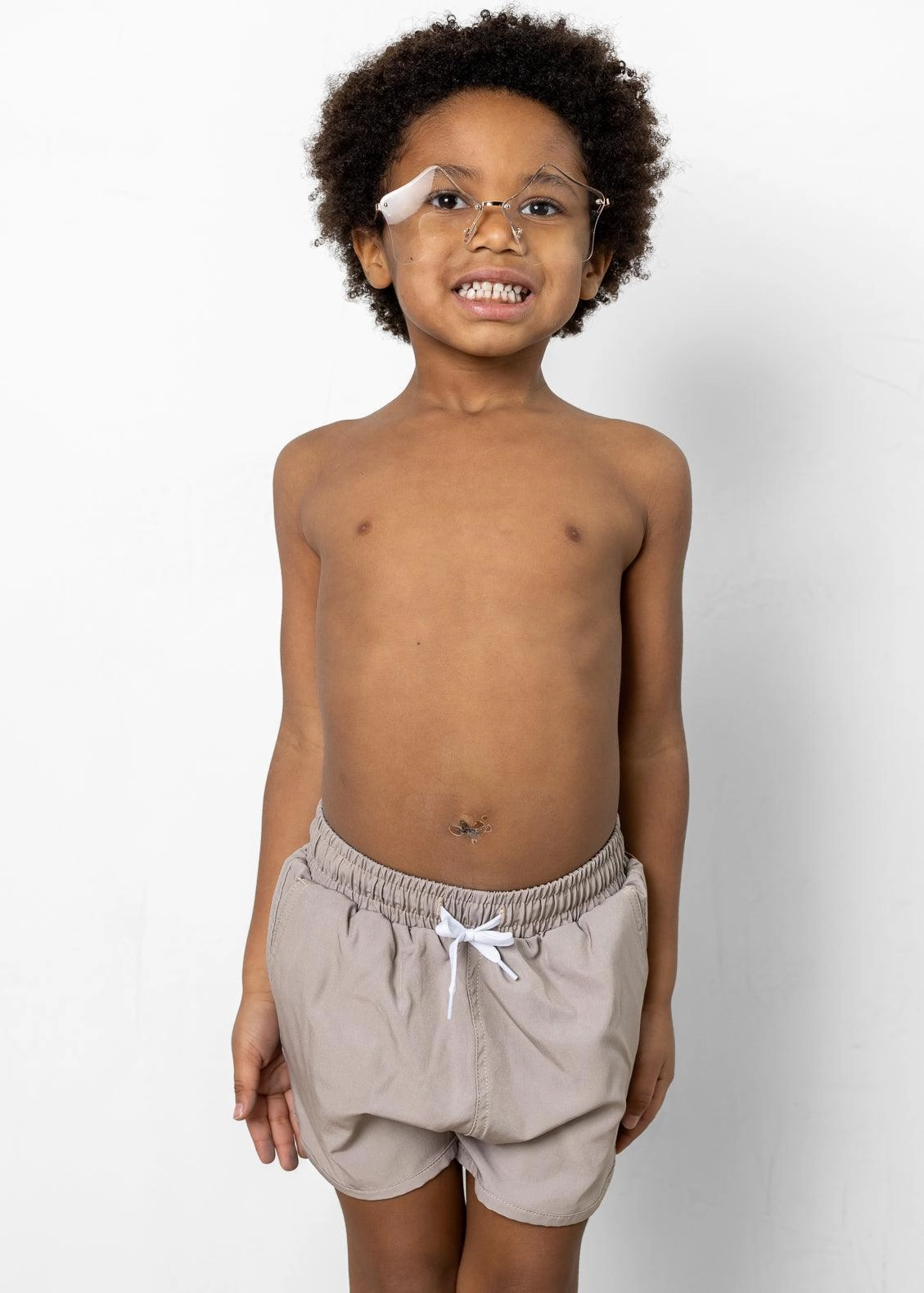 Taupe | Mini Retro Shorties boys summer swimwear, boys rash guard swim sets
