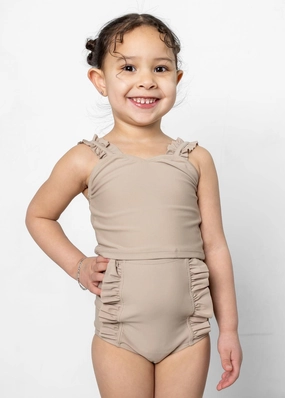 Taupe | Mini Ripple Top toddler girl swimwear, summer swimwear for girls