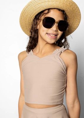 Taupe | Youth Ripple Top toddler girl swimwear, summer swimwear for girls