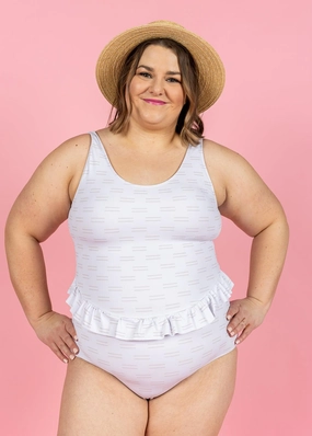 Taupe Dashes | Skirted One-Piece tankini swim tops, adjustable bikini tops