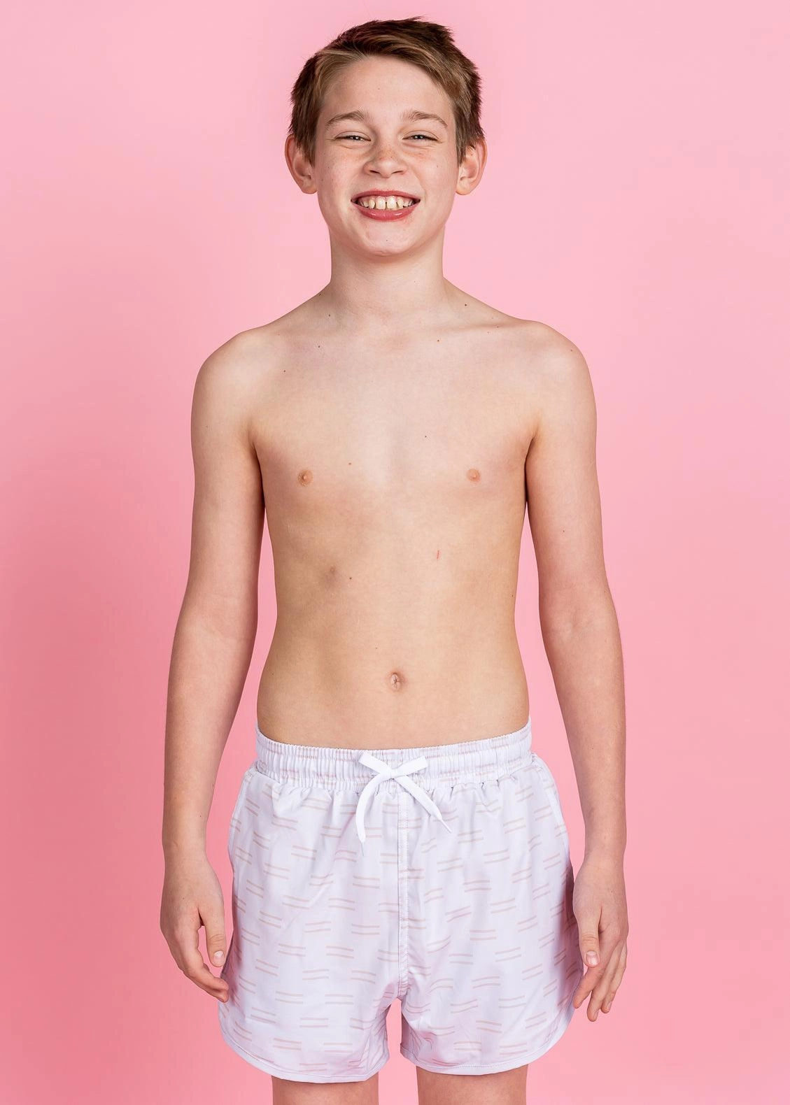 Taupe Dashes | Youth Retro Shorties boys summer swimwear, boys rash guard swim sets
