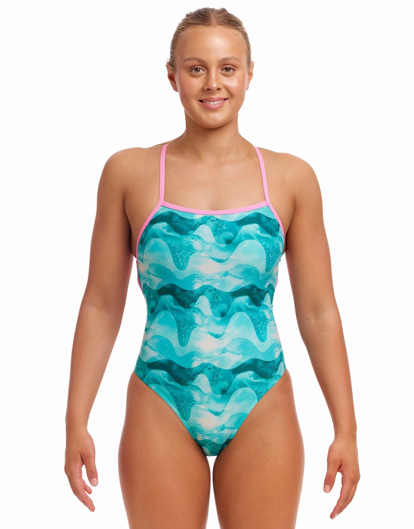 Teal Wave Strapped In Swimsuit - Blue/Green funkita womens swimsuits, funkita colorful swimwear