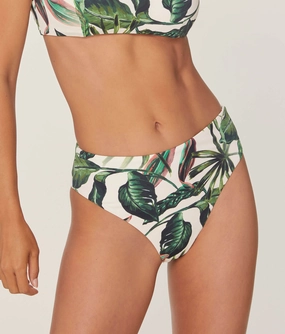 The 90s High Waist Bikini Bottom - Eco Nylon - Ivory Palm (Archive) classic swimwear for women, everyday swimwear ladies
