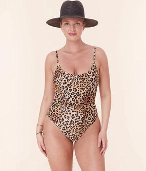 The Amalfi One Piece - Eco Nylon - Leopard - Long Torso luxury womens swimwear, swimwear for beach vacation