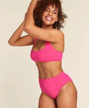 The Archive High Waist Cheeky Bikini Bottom - Flat - Neon - Hibiscus classic swimwear for women, everyday swimwear ladies