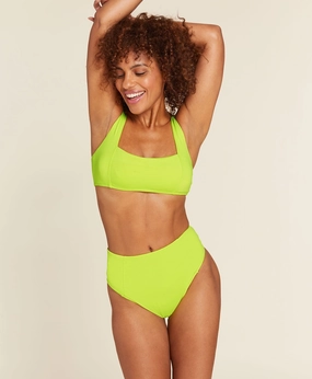 The Archive High Waist Cheeky Bikini Bottom - Flat - Neon - Lemon luxury womens swimwear, swimwear for beach vacation