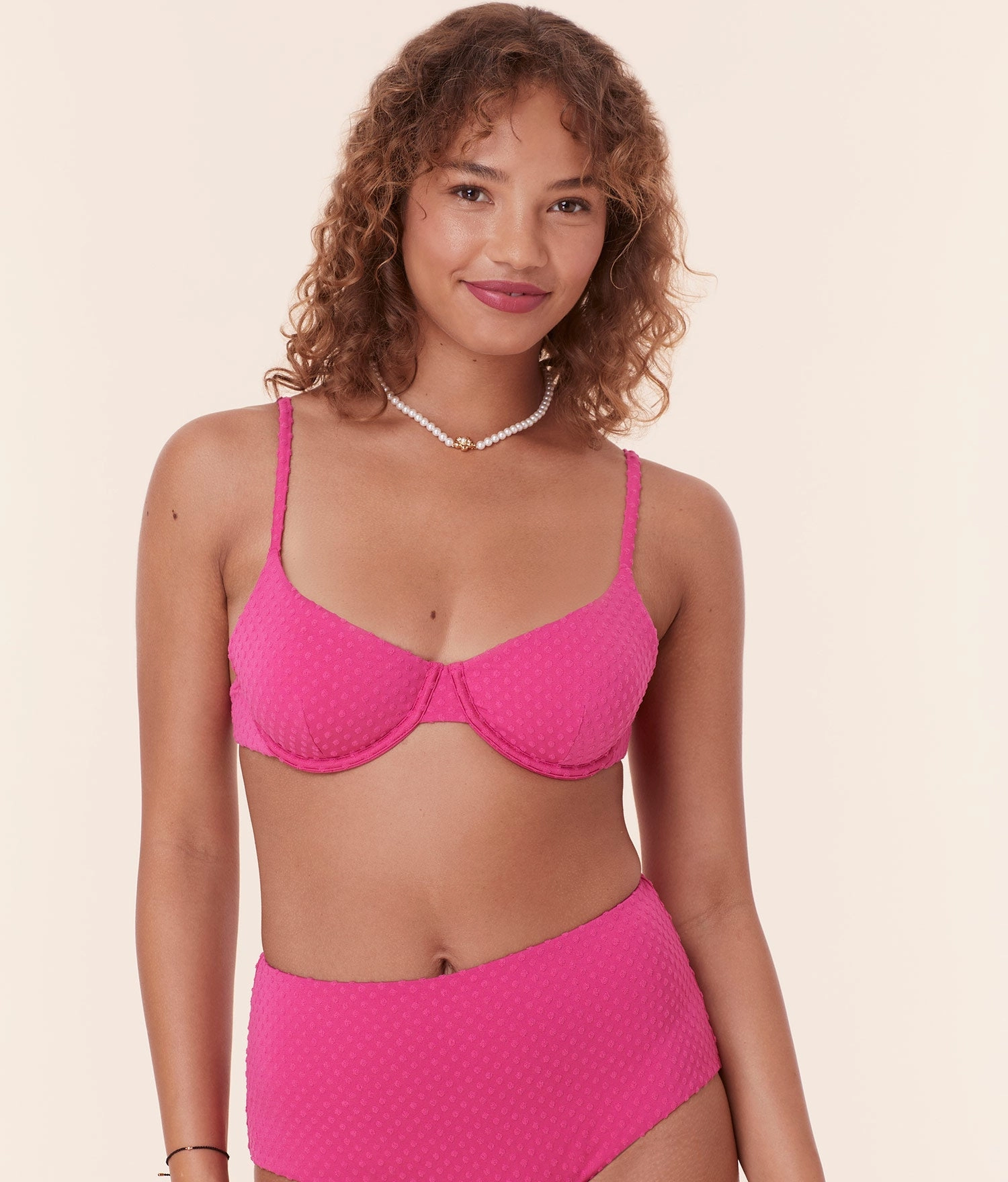 The Bermuda Bikini Top - Terry Dot - Cerise classic swimwear for women, everyday swimwear ladies