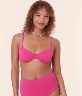 The Bermuda Bikini Top - Terry Dot - Cerise classic swimwear for women, everyday swimwear ladies