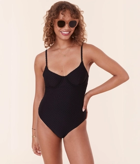 The Bermuda One Piece - Terry Dot - Black - Classic classic swimwear for women, everyday swimwear ladies
