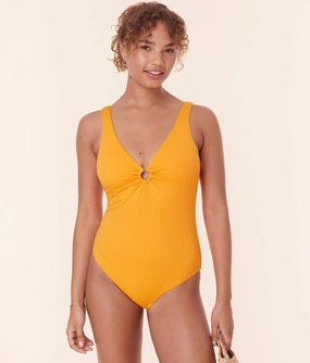 The Bonita One Piece - Wide Rib - Tangerine - Classic luxury womens swimwear, swimwear for beach vacation