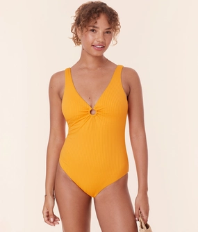 The Bonita One Piece - Wide Rib - Tangerine - Classic classic swimwear for women, everyday swimwear ladies