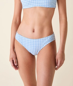 The Classic Bikini Bottom - Crinkle Gingham - Sky Gingham luxury womens swimwear, swimwear for beach vacation