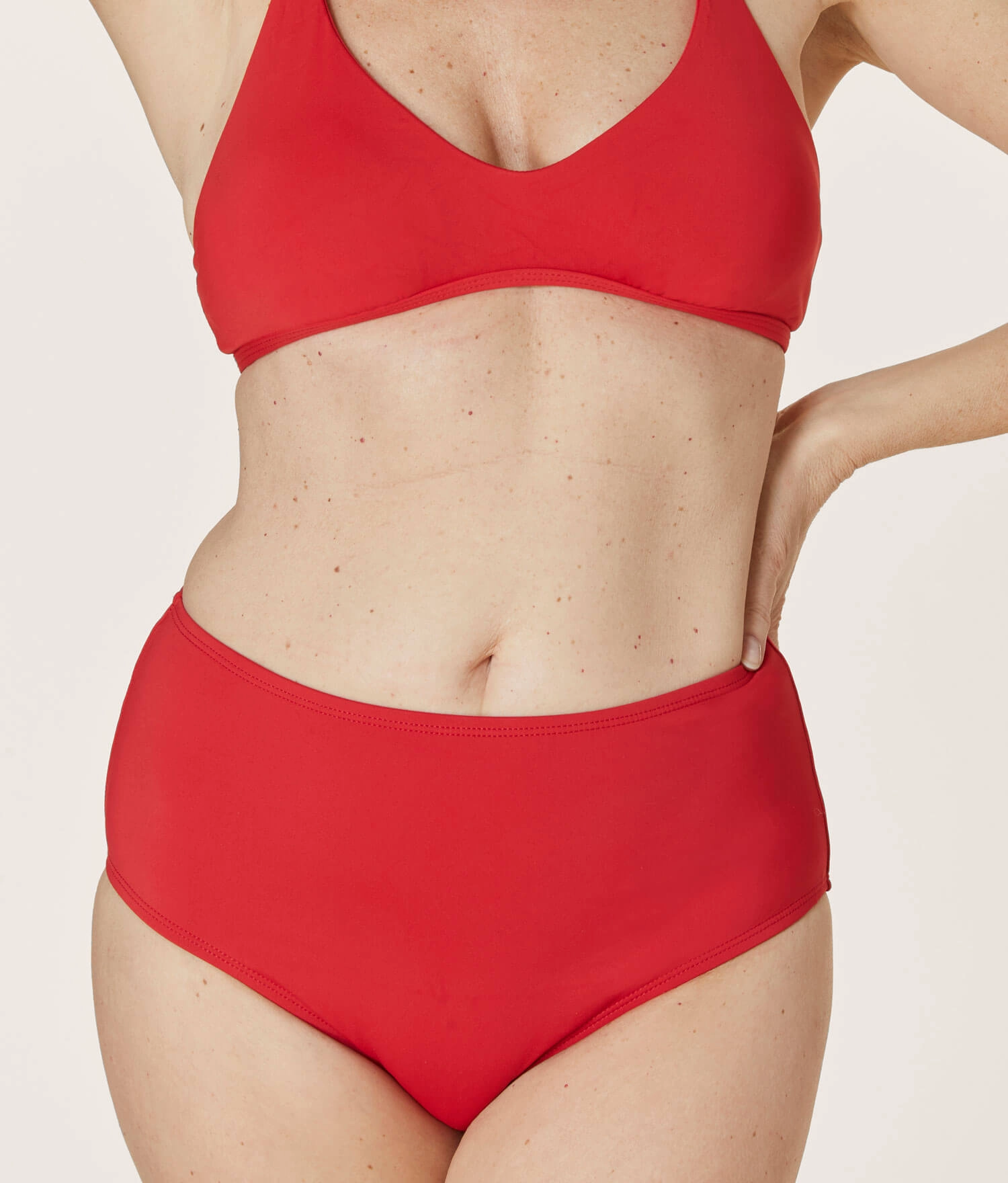 The High Waist Bikini Bottom - Eco Nylon - Cherry Red luxury womens swimwear, swimwear for beach vacation