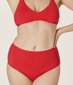 The High Waist Bikini Bottom - Eco Nylon - Cherry Red luxury womens swimwear, swimwear for beach vacation