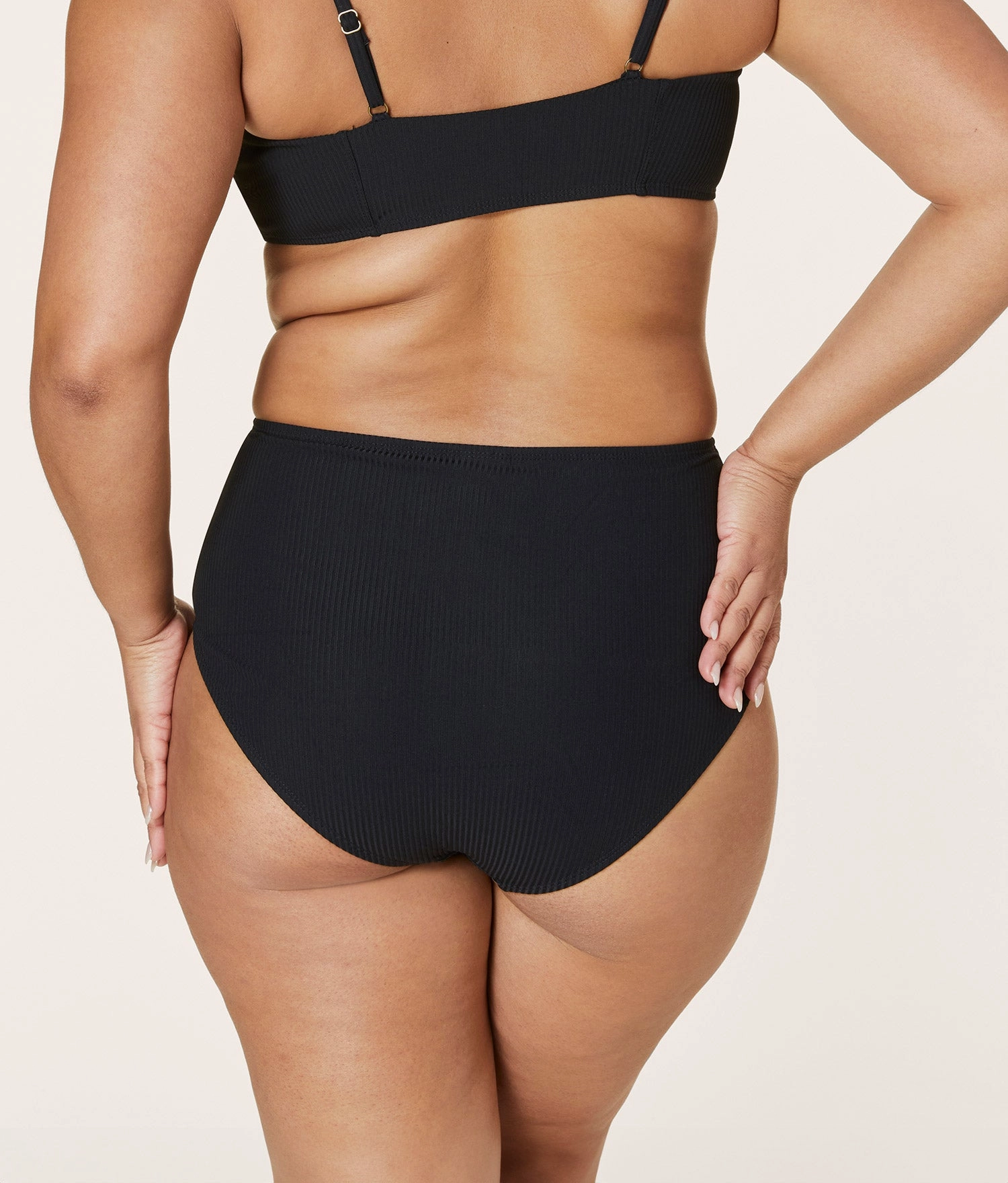The High Waist Bikini Bottom - Ribbed - Black