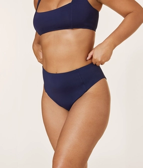 The High Waist Cheeky Bikini Bottom - Flat - Navy luxury womens swimwear, swimwear for beach vacation