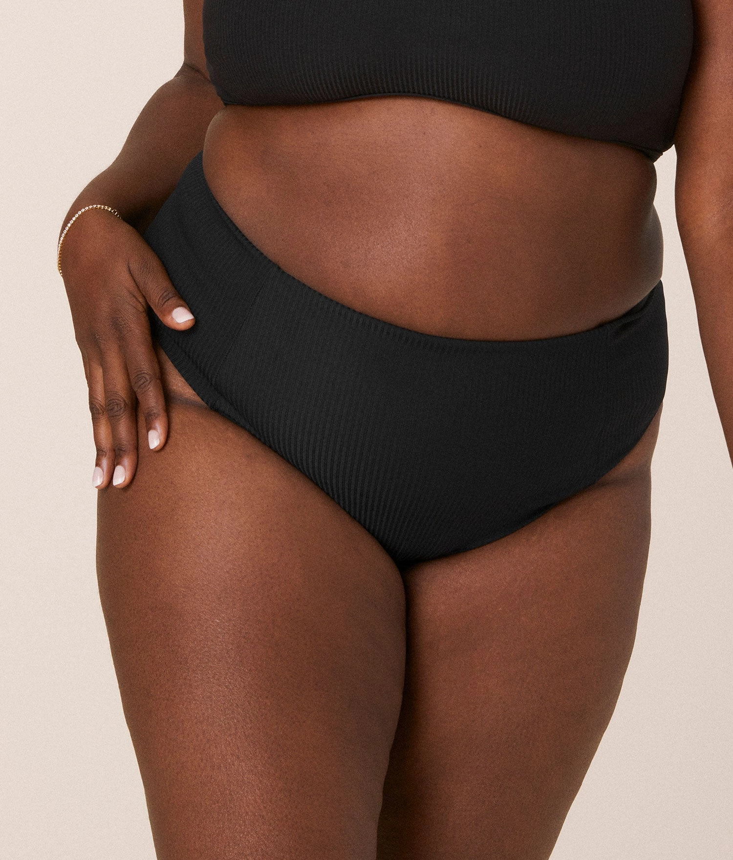The High Waist Cheeky Bikini Bottom - Ribbed - Black