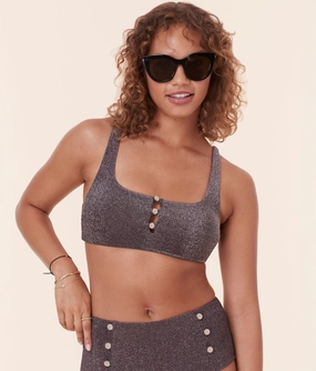 The Lipari Bikini Top - Glitter - Licorice classic swimwear for women, everyday swimwear ladies