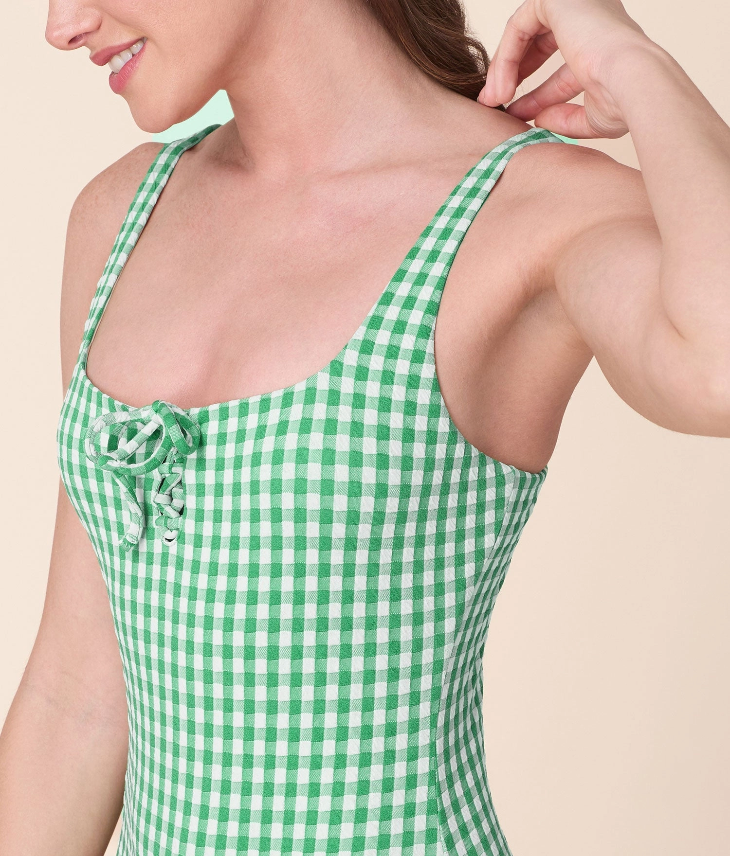 The Macao One Piece - Crinkle Gingham - Green Gingham - Classic