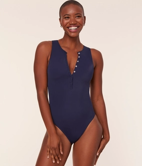 The Malibu One Piece - Eco Nylon - Navy - Long Torso luxury womens swimwear, swimwear for beach vacation