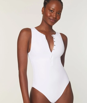 The Malibu One Piece - Eco Nylon - White - Long Torso luxury womens swimwear, swimwear for beach vacation