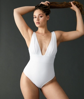 The Mykonos One Piece - Ribbed - White - Long Torso classic swimwear for women, everyday swimwear ladies
