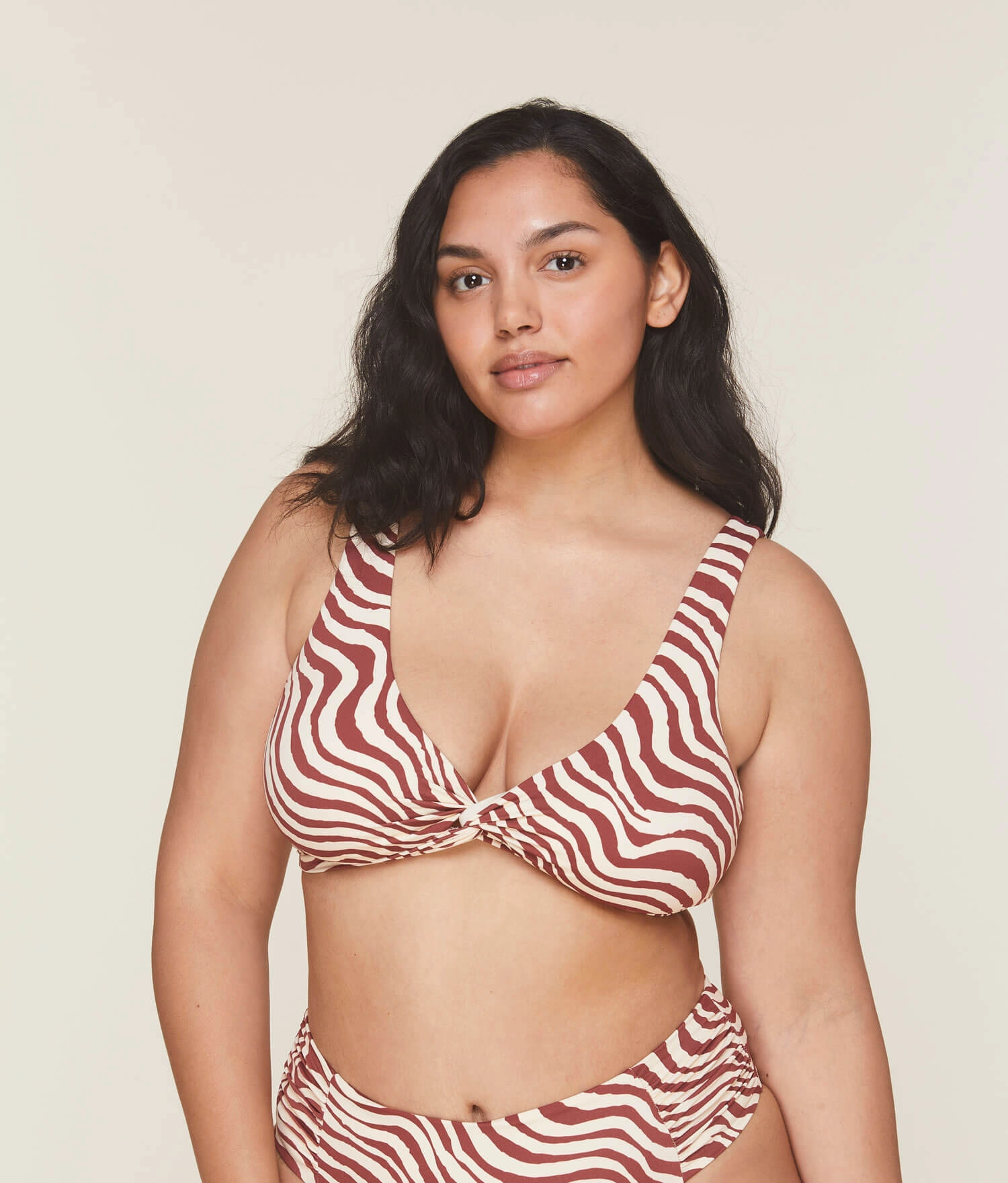 The Portofino Bikini Top - Eco Nylon - Bias Stripe Truffle (Archive) classic swimwear for women, everyday swimwear ladies