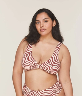 The Portofino Bikini Top - Eco Nylon - Bias Stripe Truffle (Archive) classic swimwear for women, everyday swimwear ladies