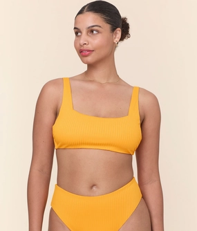 The Rye Bikini Top - Wide Rib - Tangerine luxury womens swimwear, swimwear for beach vacation