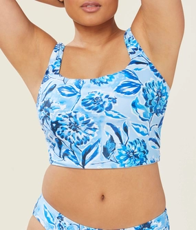 The Siren Swim Tank - Glossy Eco Nylon - Blue Floral (Archive) luxury womens swimwear, swimwear for beach vacation