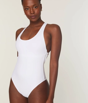 The Tulum One Piece - Eco Nylon - White - Long Torso luxury womens swimwear, swimwear for beach vacation