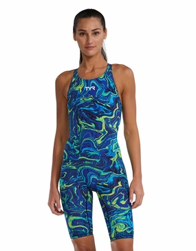 Thresher Hyperblitz Open Back Kneeskin Limited Edition - Blue/Green tyr competition swimwear, tyr swimsuits for athletes